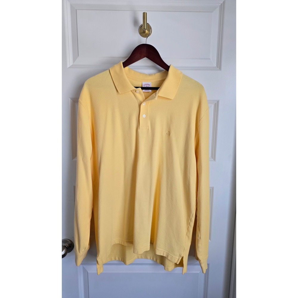 Brooks Brothers 346 Mens XL Yellow Performance Polo Long Sleeve Cotton Pique